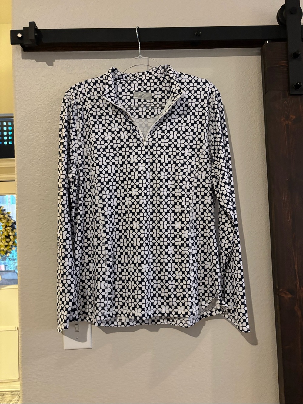 Callaway Navy and White Geometric Quarter-Zip Long Sleeve Shirt XL